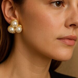 Faux pearl goldtone clip earrings vintage